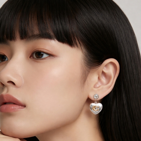 Coach Signature Heart Drop Earrings - Picture 2 of 5